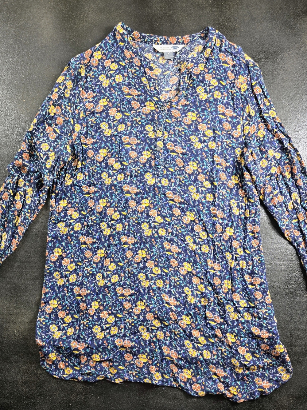Old Navy Navy Blue Floral Boho Tunic Top Blouse - Women's Size M
